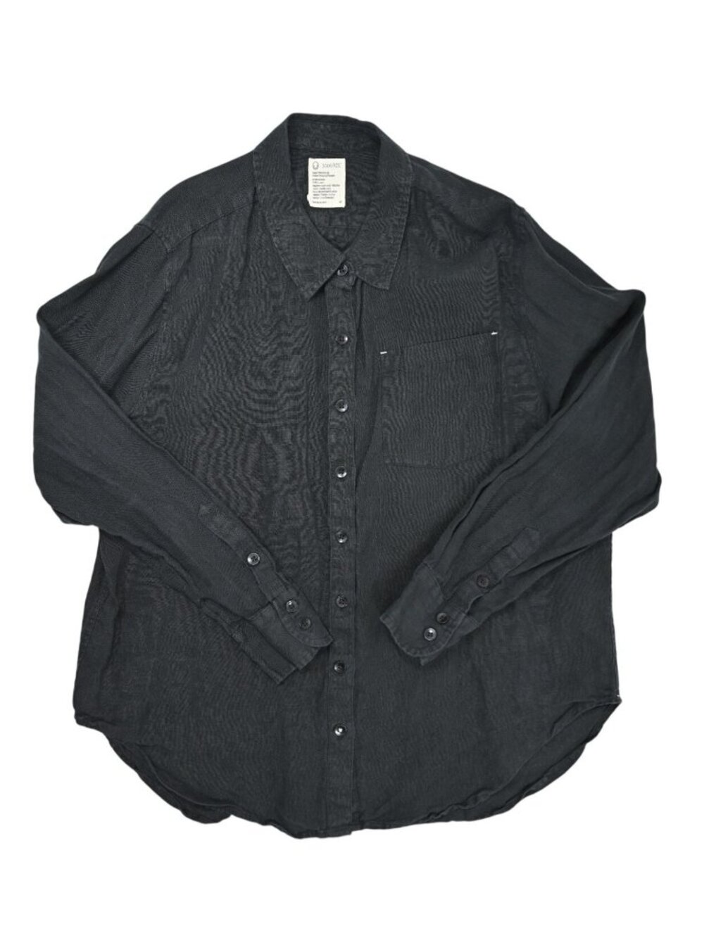 For Days Linen Button Front Long Sleeve Shirt in Black